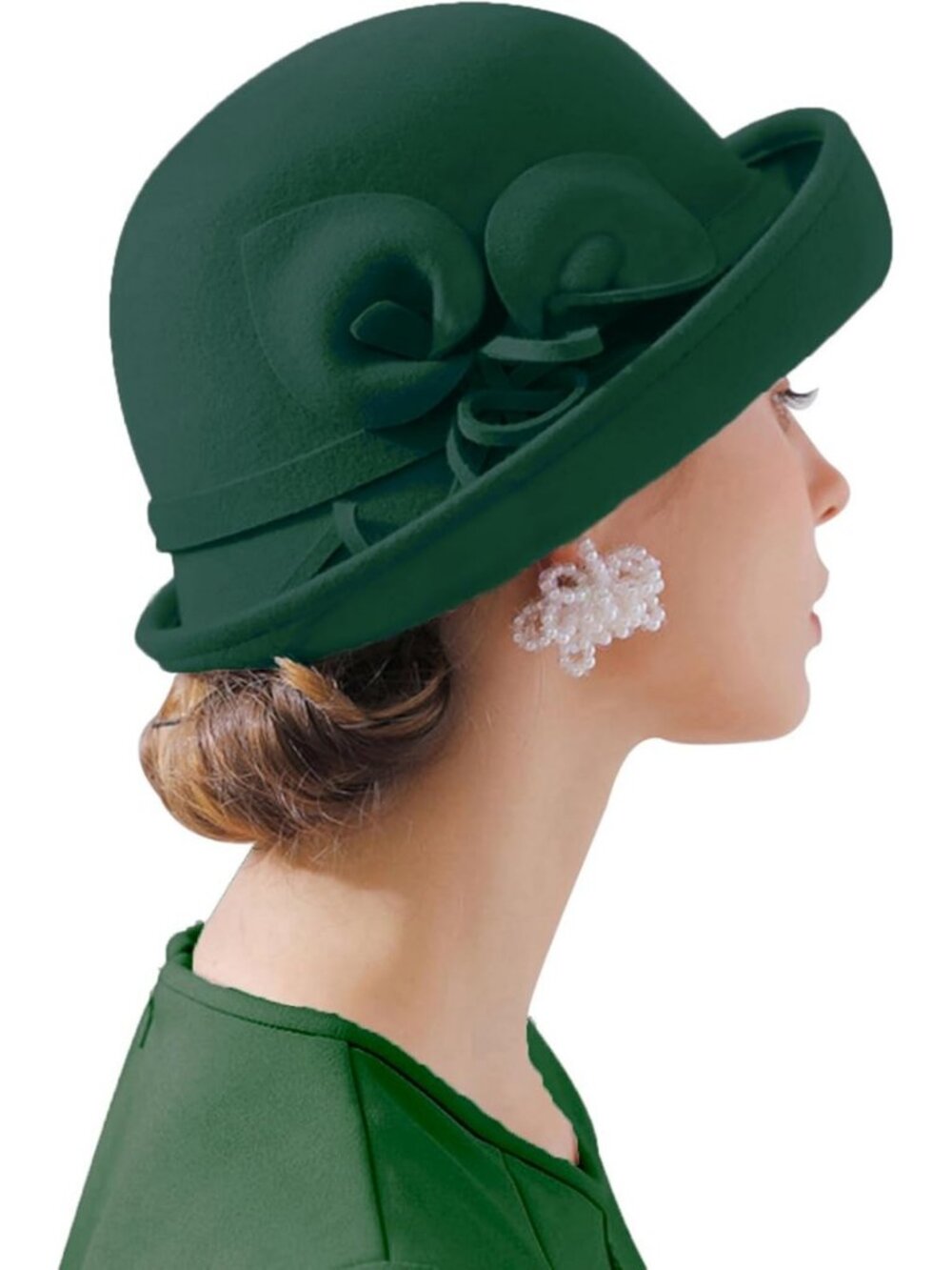 Vintage Wool Felt Bucket Hat with Flowers | Cloche Bowler for Weddings & Winter